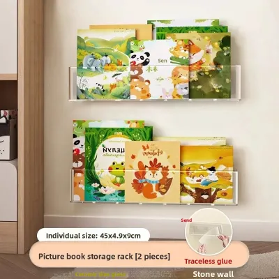 Wall Mounted Acrylic Bookshelf Childrens Picture Book Display Stand No Drilling Required Hallway Door Back Storage Rack