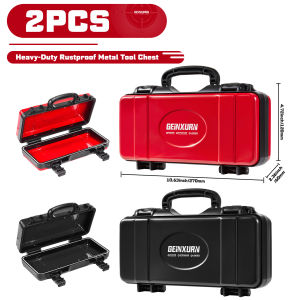 Geinxurn 2PCS Red & Black Portable Metal Tool Boxes Waterproof Security Hard Case for DIY
