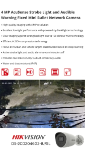 DS-2CD2046G2-IU/SL IP Camera CCTV Hikvision 4MP Audio Alarm Flash Lamp
