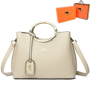 Kangaroo Large Capacity Leather Handbag Womens Fashion Single Shoulder Bag Casual Crossbody Bag Soft Leather Tote Bag