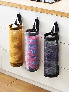 Wall Mounted Kitchen Plastic Grocery Bag Garbage Net Holder Dispenser Hanging Mesh Storage Organizer 收纳挂袋