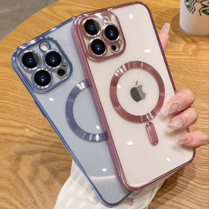 Jingsanc For iPhone 17 16 Air 17e 16e 15 14 Pro Plus Max 14 13 12 11 Pro Max [With Lens Films] Phone Case High Clear Soft Electroplated Shockproof Magsafe Wireless Charging Case L001-1