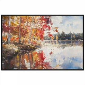 Tranh phong cảnh mùa thu màu nước. Tranh treo tường dán tường canvas trang trí. CGI-1952