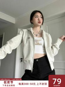 Áo Khoác Nỉ Ngắn Cho Nữ Áo Khoác Ngoài Áo Khoác Ngoài Lót Lông Cừu Dáng Ôm Vừa Vặn Cổ Tròn Khóa Kéo Áo Khoác Ngoài Mùa Thu Đông