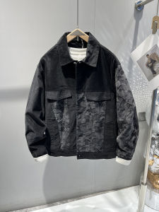 Corduroy Patchwork Jacket Spring Casual Slim Collar Short Coat Youth Trendy Long Sleeve Stand Collar Regular Length Outerwear