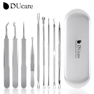 DUcare 9Pcs/Set Blackhead Remover Tools with Metal Case Pimple Popper Tool Kit for Pimples Blackheads Zit Removing Forehead 【Post in 24 Hours & 30 days Warranty Services】