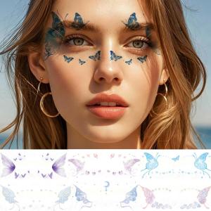 1/6Pc 3D Butterfly Temporary Tattoo Sticker Pink Blue Purple Gliter Butterflies Tattoos for Elf Fairy Makeup Eye Body Decoration