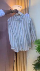 ZUBI Fashion Kemeja Katun Linen Wanita Motif Salur