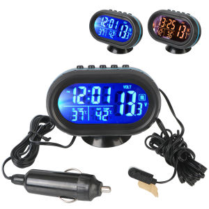 Đồng Hồ Đo Điện Tử 3 Trong 1 LCD Kỹ Thuật Số 12V/24V Cho Ô Tô Tích Hợp Nhiệt Kế Cảnh Báo Đóng Băng Và Đồng Hồ Đèn Nền Dạ Quang