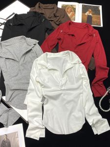 เสื้อยืดคอกลมแขนยาวปานกลางทรงหลวมสไตล์หวานและเผ็ดร้อนสำหรับฤดูใบไม้ผลิ ทรงเข้ารูป ทรงหลวม ทรงเข้ารูป ทรงเข้ารูป