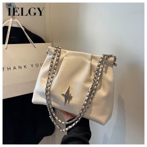 IELGY Ladies Simple Solid Color Chain Shoulder Messenger Bag: A Texture Trendy Pleated Tote Bag