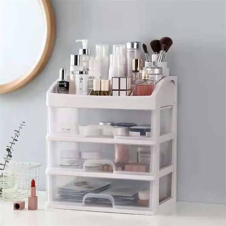 1pc Transparent Plastic Four Layer Three Drawer Desktop Drawer Style