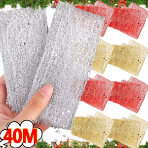 🎄🎅40M Christmas Ribbon Bronzing Ribbon Hollow Out Shiny Gold Silver Red Ribbon Gift Packaging Tape Wedding Christmas Tree Decor