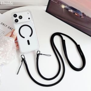 7mm Official Lanyard Magnetic Case For iPhone 18 Pro Max 17 14 13 15 16 Shockproof Crossbody Neck Cord Strap Acrylic Clear Cover