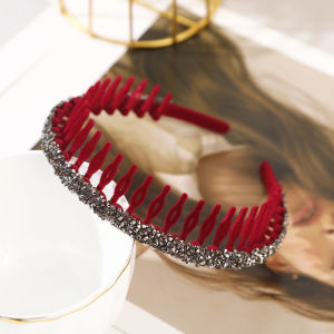 Retro Women Hair Hoop Flocking Rhinestone Hairband With Tooth Hair Band Bezel Girl Headband Fashion Headdress Hair Accessories