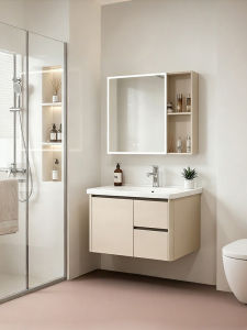 TEM | Creamy Style Aluminum Alloy Bathroom Cabinet Ceramic Basin Set