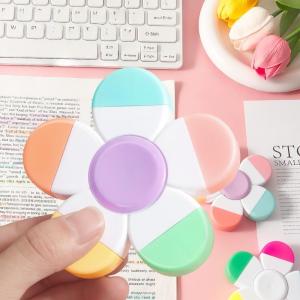 Hot 1Pcs Flower Shape Watercolor Colors 5-In-1 Fluorescent Pens Fingertip Spiral Highlighter Pen For School Office Stationery