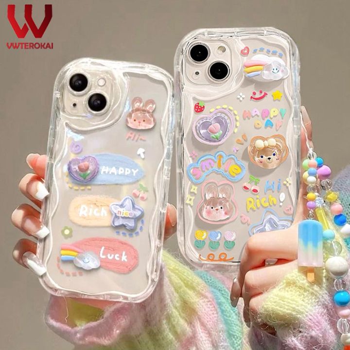 Cute Cartoon DIY Doll Bear Rabbit Wave phone case For Samsung