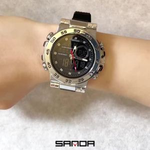 SANDA New 6296 Fashionable Mens Electronic Watch Sports Multifunctional Waterproof Large Dial Three Pin Mens Electronic Watch