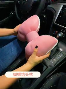 [Sẵn Kho] Bộ Gối Tựa Đầu Và Tựa Lưng Ô Tô Hình Nơ Kẻ Dạ Nhồi Bông Xinh Xắn Trang Trí Nội Thất Xe Cao Cấp