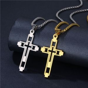 2025 Cross Stainless Steel Choker Necklace For Man Gold Color Mens Chain Necklace Jewelry Corrente Masculina