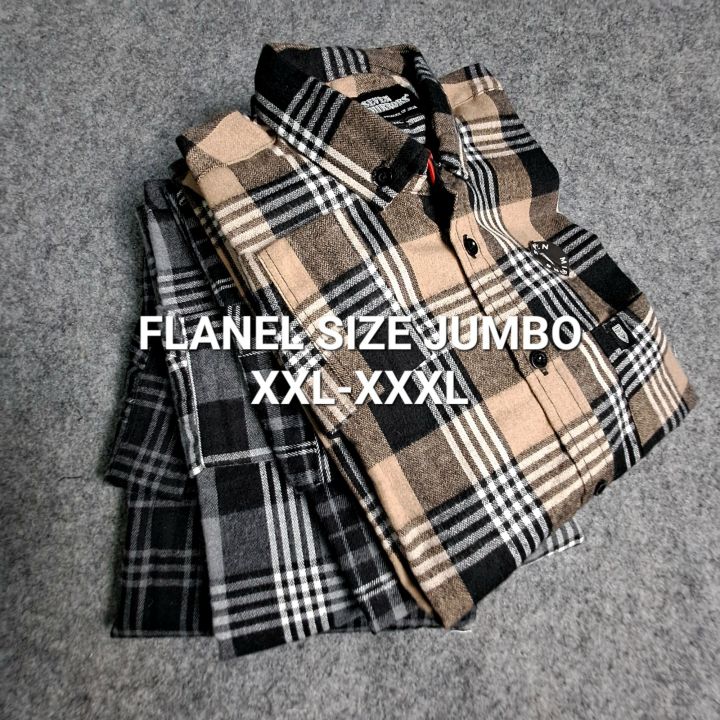 Kemeja Flanel Jumbo Pria Lengan Panjang Xxl Xxxl Kain Lembut Nyaman