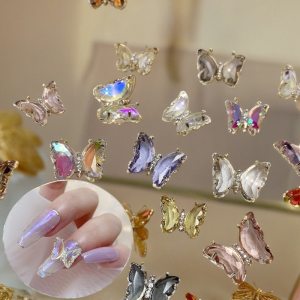 Crystal Butterfly Zircon Nail Art Decorations Popular New Model Ice Aurora 3D Japanese Style Nail Decorations Any Skin Type