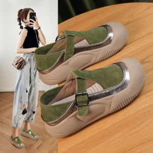 Summer Thick-soled Heightened Sandals Womens Toe Mint Mambo New Hollow Breathable Casual Retro Single Shoes
