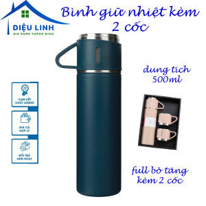 Bình giữ nhiêt kèm 2 cốc Bình giữ nhiệt bằng inox 304 loại 2 lớp 450ml với nắp làm cốc ly tiện dụng cùng uống nước nóng lạnh DieuLinh shop