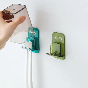 Wall-Mounted Punch-Free Multifunction Rack – Toothbrush & Tooth Cup Holder Space-Saving Bathroom Organizer Hook Wall-Mounted Punch-Free Multifunction Rack Toothbrush Holder for Space Saving Tooth Cup Rack Bathroom