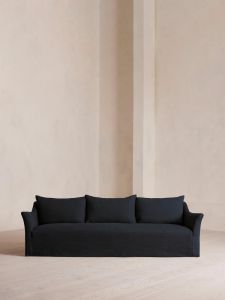 Wabi-Sabi Style Cotton Linen Sofa Easy to Clean Living Room Small Size Straight Row Dormitory Sofa Wooden Structure down Filling