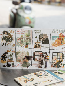 Sticker Book Dual Material Character Scene Vintage Artistic Journal Decorative Holiday Time DIY วันหยุดสุดสัปดาห์สติกเกอร์ที่สร้างสรรค์