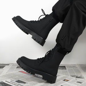 Boots Mens High-Rise Mid-Top Leather Shoes British Fan Boots Boys Black High-Top Shoes Casual Leather Boots Tide