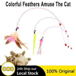 Cat Teaser Toy Pet Cat Puppy Teaser Bell Feather Stick Rod Funny Interactive Toy