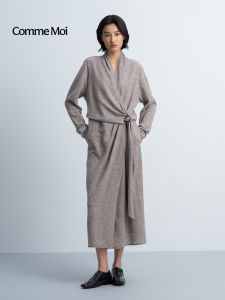 Wool Blend Ribbon Detail Long Sleeve Dress