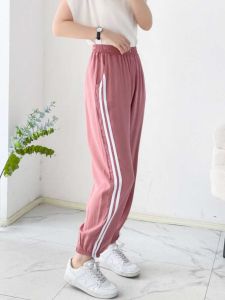 Womens Cotton Silk Sports Pants Summer Thin Loose Nine-Foot Cuffed Mosquito-Resistant Lantern Pants plus Size Artificial Cotton Casual Trousers