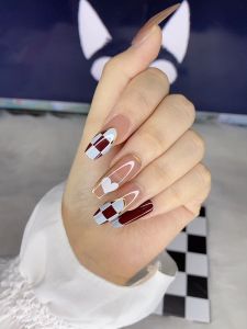 Bộ 24 móng tay giả dài trơn - R 666 - sang trọng dễ thương cho nữ màu nâu - Kèm keo SILICON dán móng CÓ ẢNH SP THẬT