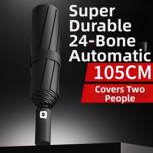 Automatic 24 Ribs Large Black Gel Sun and Rain Umbrella