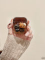 Qiguan Gradient 3D Coffee Bear Airpods4/3 pro Silicone Soft Shell Protective Case Wireless Bluetooth  Cartoon Cute Brown. 
