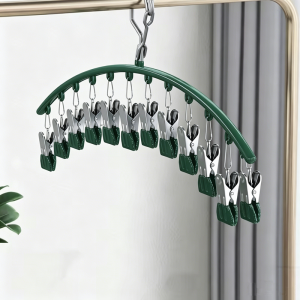 Pants Hanger with 10 Clothespins Space-Saving Closet Organizer for Hats Ties Belts Underwear Skirts Portable Home Dorm Storage
