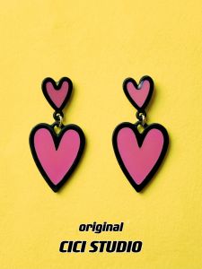 Cici Fashion Art Sweet Cool Cartoon Style Color Collision Love Heart Morandi S925 Silver Needle Earrings Ear Jewelry