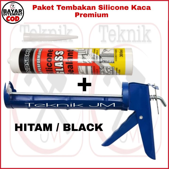 Paket Lem Kaca Botol Sealant dan Tembakan Warna BLACK HITAM