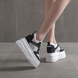 Elevated Casual Shoes 12CM Heightening Thick Bottom Platform Breathable Mesh Slimming White Sneakers for Short Women