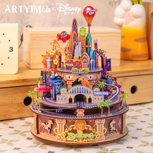 MU Disney Zootopia Metal Music Box 3D Metal Puzzle DIY Assembly Model Kit Educational Brain Teaser Office Desktop Decor Stress