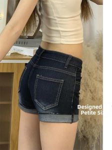 Trendy American Style Short Jeans Shorts Womens High Waist Tight Fit A-Line Mini Skirt Summer New Arrival Elastic Denim Shorts