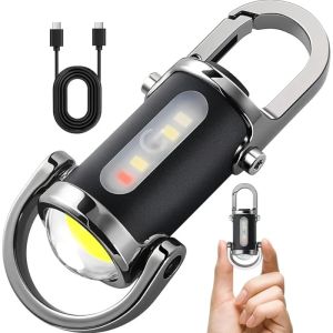 Rechargeable Keychain Flashlights 800 Lumens EDC COB Work Light 7 Modes Emergency Keychain Light for Walking Searching Hiking