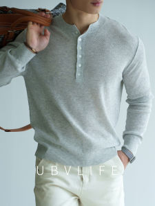 UBV | Linen Lyocell Blend 12 Gauge Breathable Henley Collar Mens Sweater