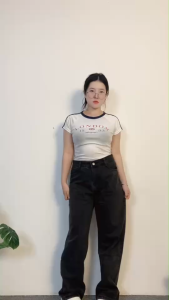 ชุดเซ็ตแฟชั่นใหม่ เสื้อยืดรัดรูป + กางเกงขายาวทรงกว้าง