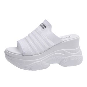 Ready Stock Womans Wedges Sandals Thick Soled 8cm Sandals Light Fabric Sandals Size 34-39