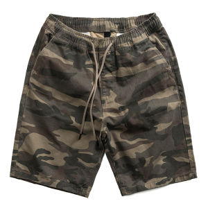 Casual Camouflage Workwear Shorts Mens Trendy Elastic Waist Loose Fit Cotton Summer Fashion Urban Style Youth Leisure Pants